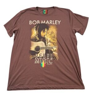 Bob Marley Rebel Music Graphic T Shirt Size 3XL Brown Cotton Polyester